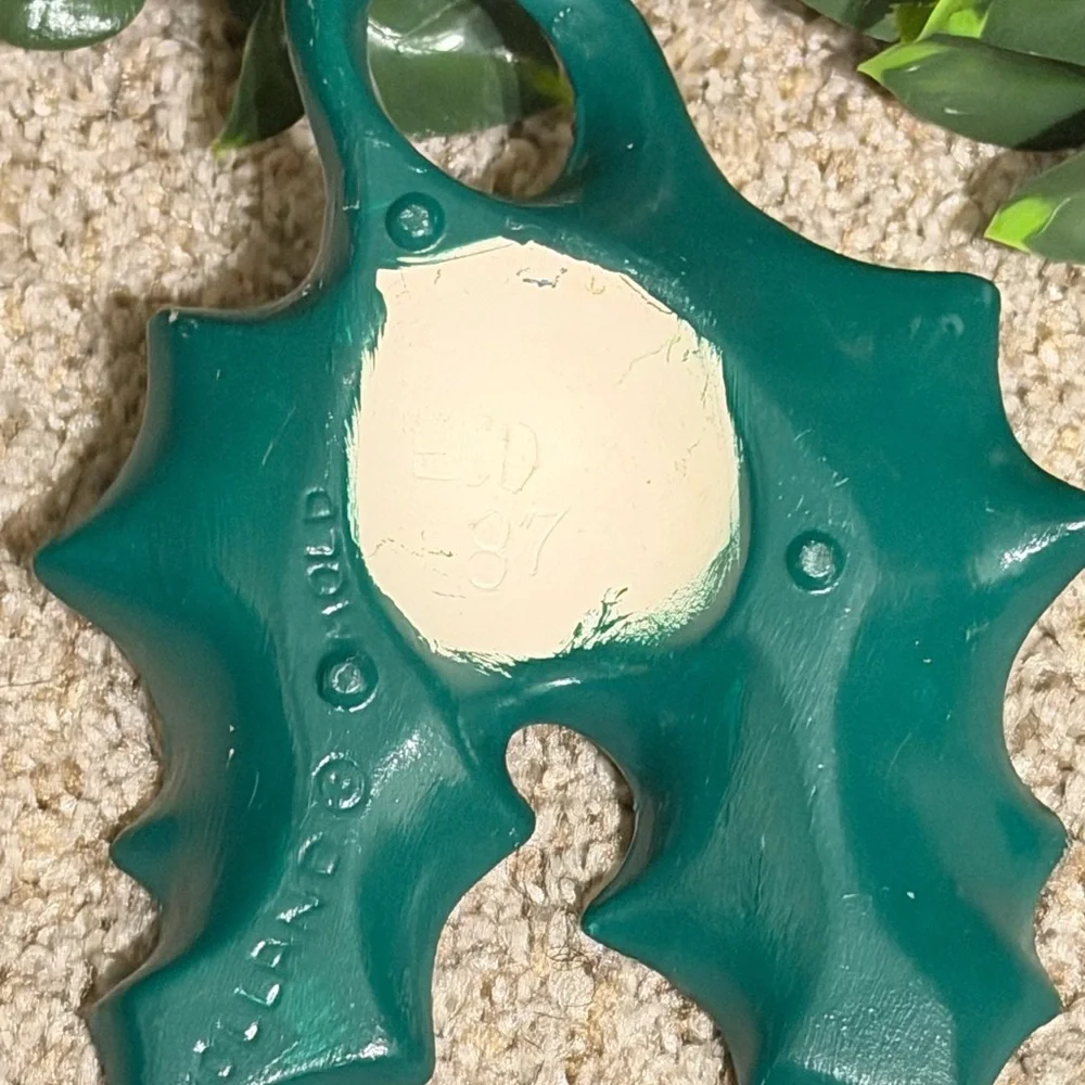 Vintage Holland Mold  Green Holly Leaf Candle Holder